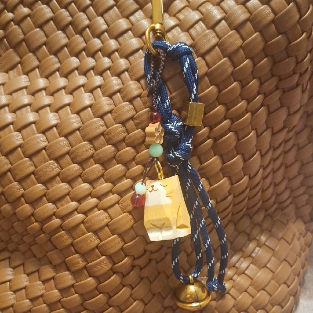 Adorable Cat Bag Charm Keychain with Blue Paracord Cord Tassel